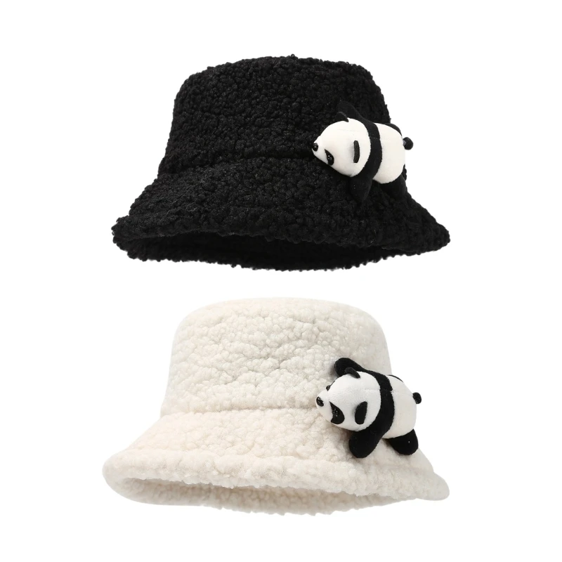 

Furry Cartoon Panda Fisherman Hat for Halloween Headwear Bucket Hat Oversized Headgear Hat for Winter Dropshipping