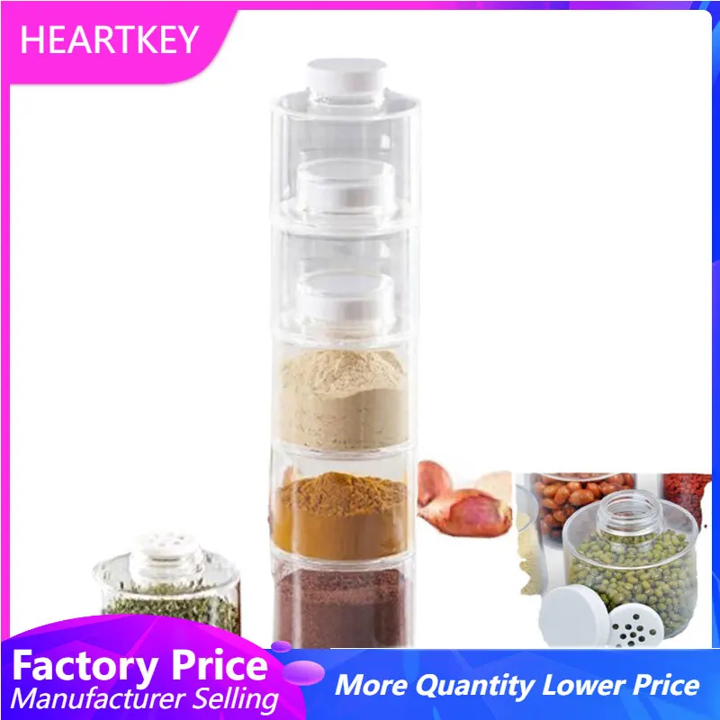 

6Pcs Seasoning Jar Tower Shaped Spice Rack Organizer Transparent Stackable Plastic Spice Jars Seasoning Storage Box with Lid