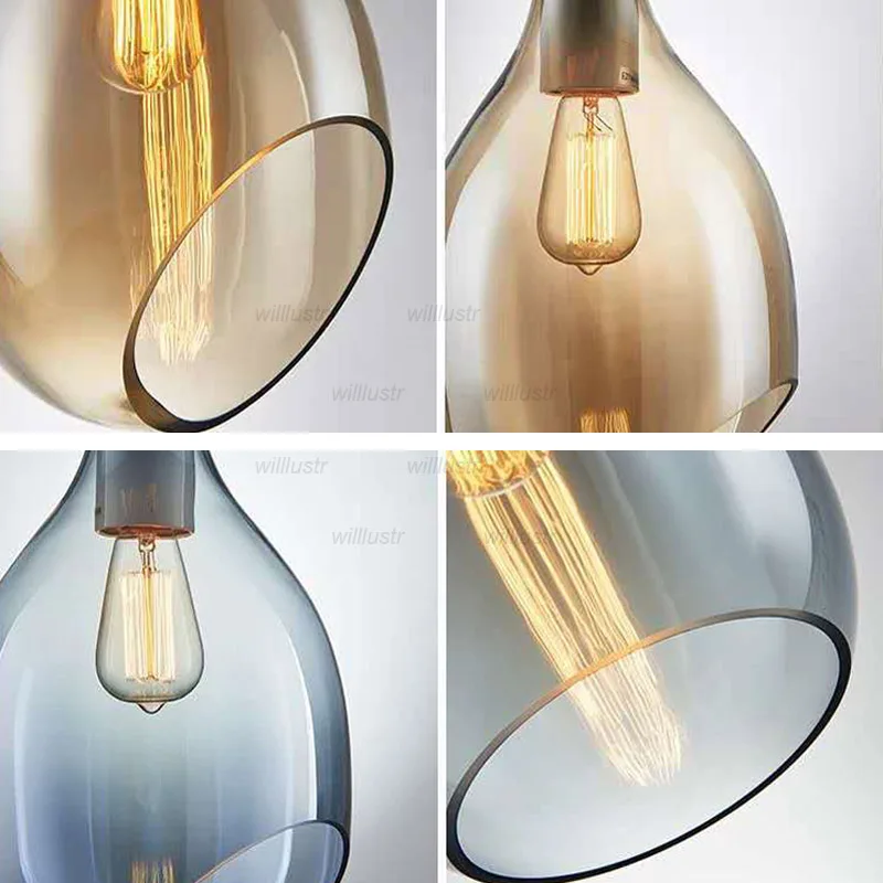 Glass Drumstick Suspension Light Blue Amber Chicken Leg Pendant Lamp Hotel Cafe Bar Counter Creative Hanging Ceiling Chandelier