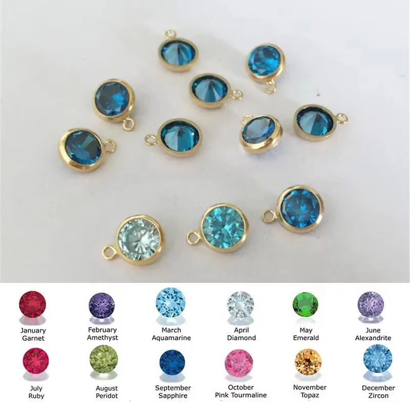 14K Gold Filled Birthstone Bezel Drop Charm 6mm AAA Zircon for Necklace And Earring DIY Jewelry Findings Accessory