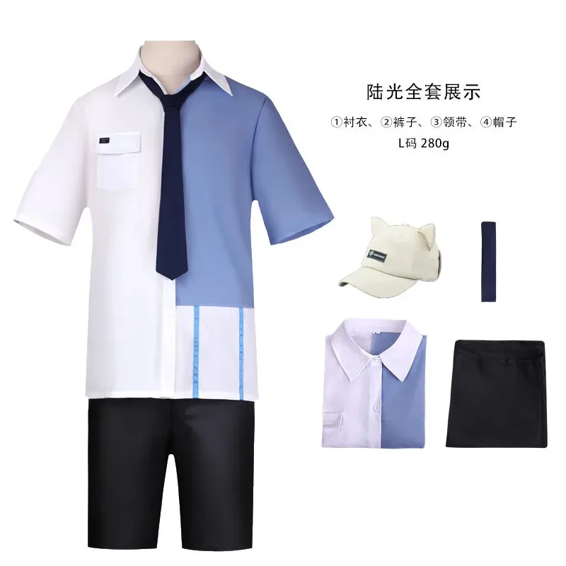 

COSda@4PCS Anime Link Click Lucas Cosplay Costume Hat White Short Lu Guang Blue Shirt Pant Hat Full Set Daily Clothing Halloween