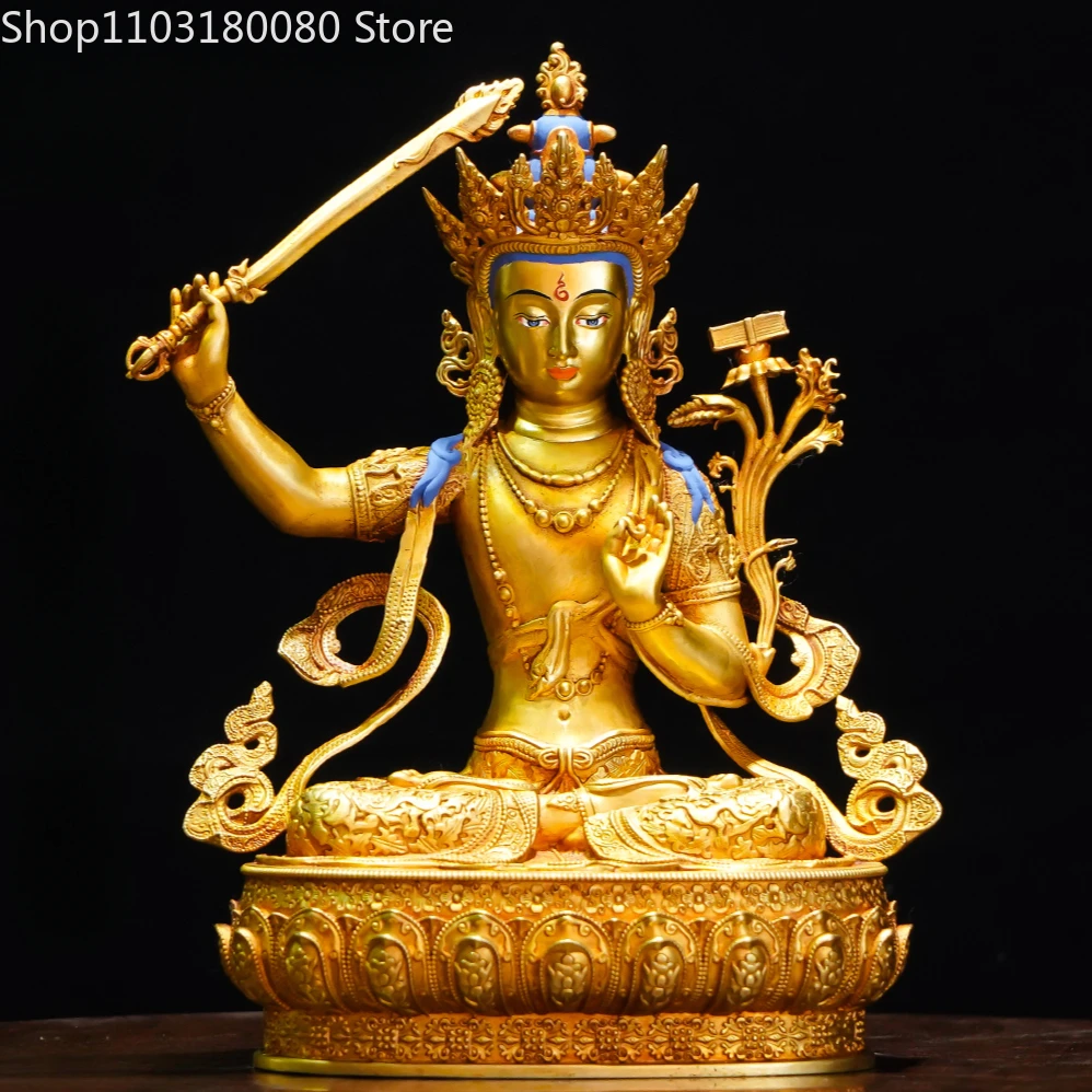 Copper gilding carving Manjusri Bodhisattva Buddha statue Tibet buddhism sculpture Large size 22cm,15cm