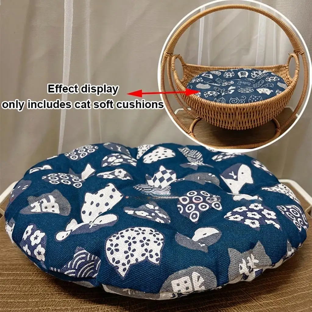 Rattan Weaving Cat Basket Bed With Soft Cushion Round Donut Design Cozy Warm Comfortable Sleeping Nest For Cats And Dogs - view 3