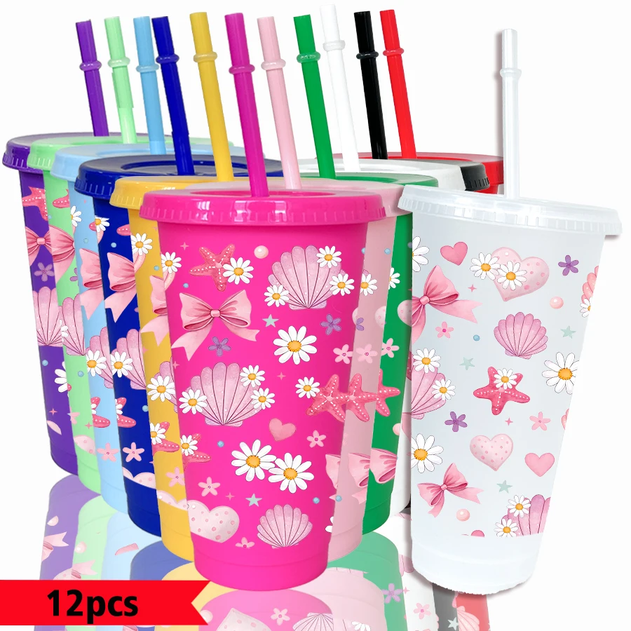 12pcs-pack-shell-star-bow-pattern-26oz-colored-plastic-party-cold-drink-cup-for-back-to-school-birthday-gift