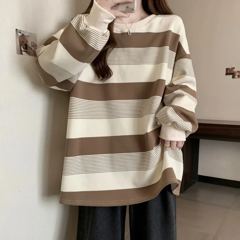 Vintage Oversize Striped Hoodies Sweatshirts Spring Autumn Long Sleeve Loose Casual Pullovers Top Fashion Trend Women Clothing