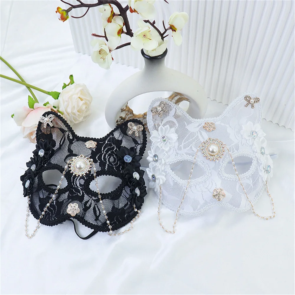 Cat Face Lace Mask Halloween Holiday Party Costume Props Masquerade Sexy Half Face Masks Cosplay Mask for Ladies and Girls