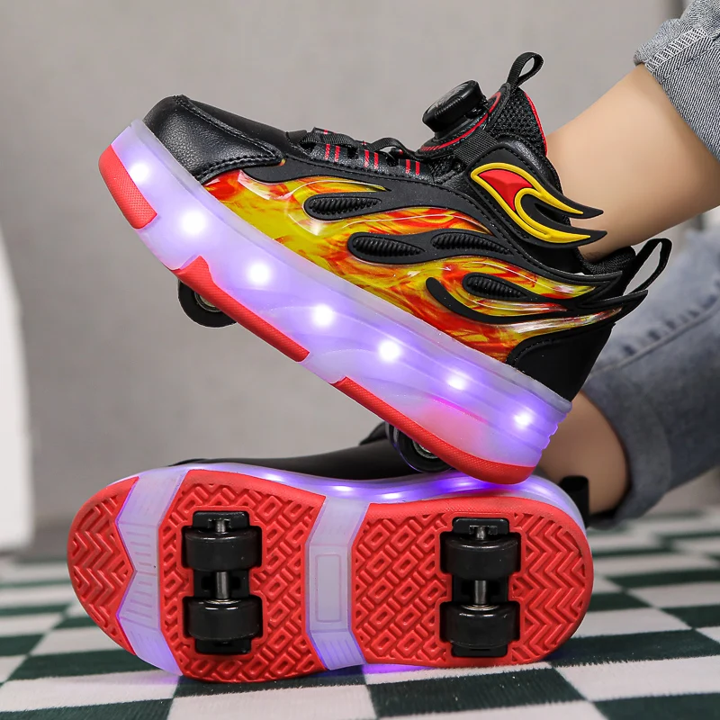 Boys' and Girls' Roller Skating Shoes -4-Wheel Roller Skating Shoes - Durable, Breathable, Outdoor Wheel Sports Shoes