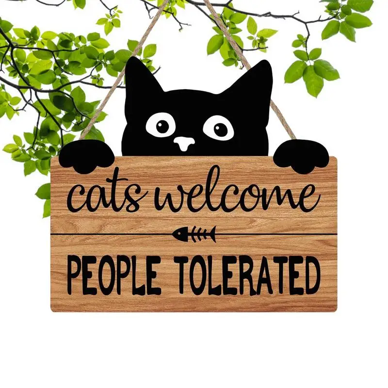 Cute Wooden Cats Welcome People Tolerated Wall Sign Black Cat Wall Decor Sign Funny Wooden Pendant For Cat Lovers Home Supplies