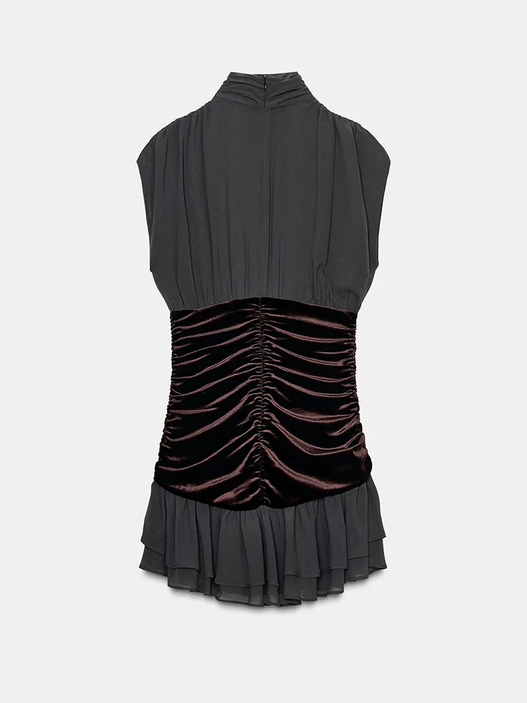 High-End ZA2025 Women's Winter New Velvet Patchwork Layered Dr Ele Ethnic Sle Stage Costume Faionable Treetter