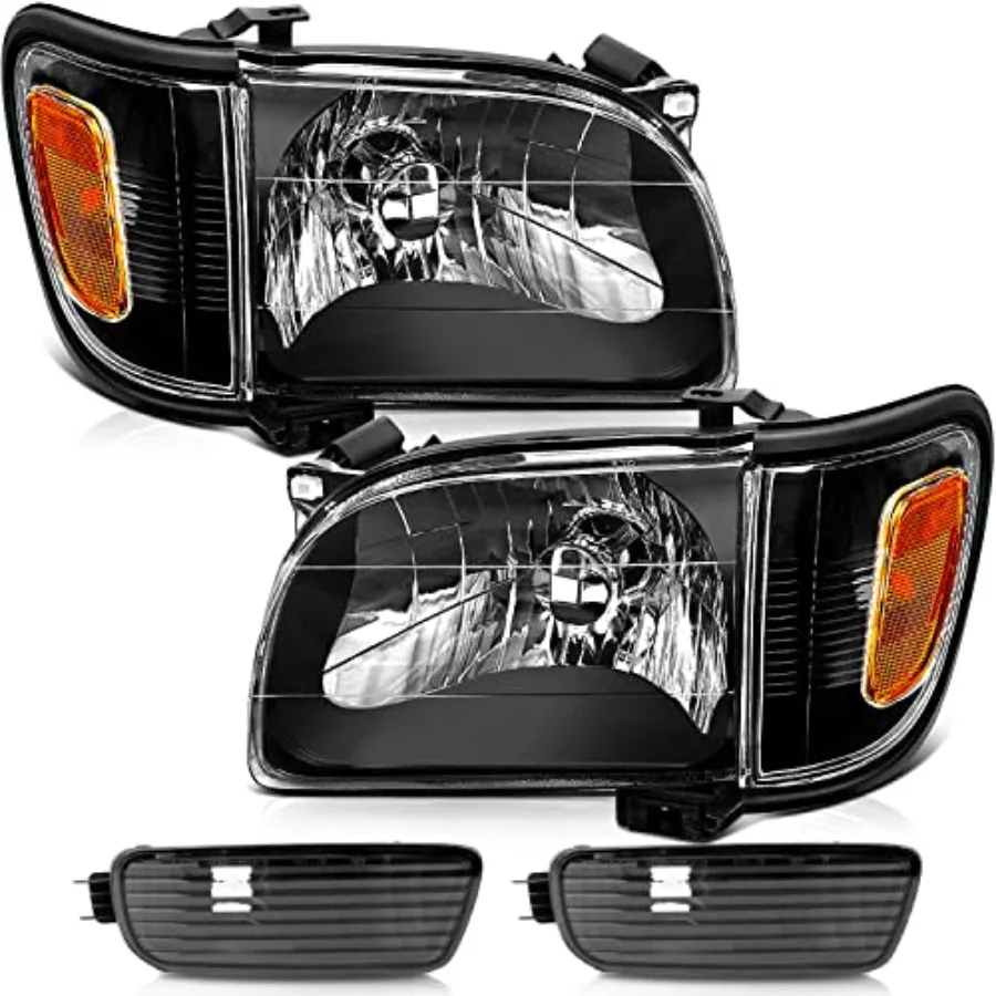 

Replacement Driver and Passenger Side Headlight Assembly Set For Tacoma 2001-2004 Black Housing Amber Reflector Clear Lens