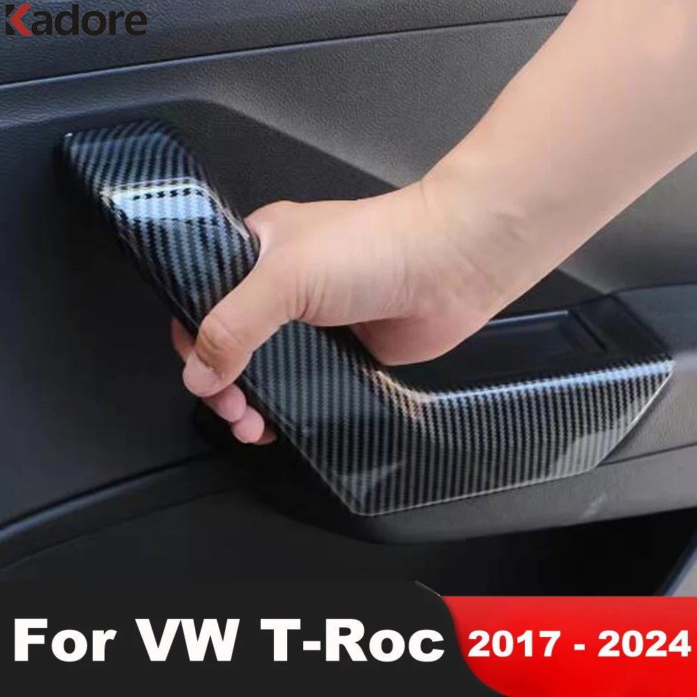 

Car Inner Door Armrest Handle Panel Cover Trim For Volkswagen VW T-Roc TROC 2017-2022 2023 2024 Caron Fiber Interior Accessories