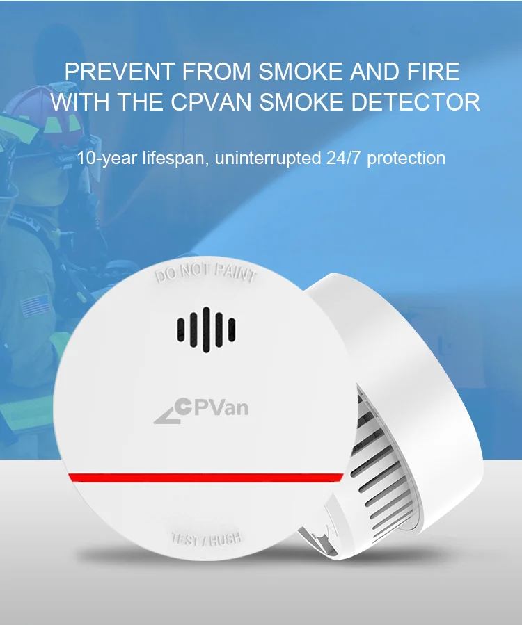 CPvan الدخان كاشف حساس جهاز إنذار حرائق معدات الحماية مع 10 سنوات بطارية CE شهادة EN14604 موافقة رجال الاطفاء