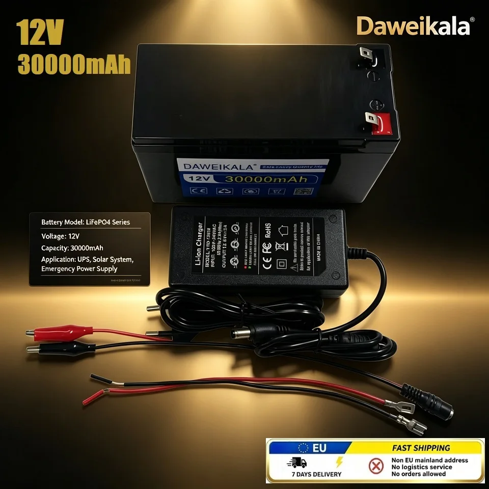 Batteria portatile ricaricabile Daweikala 12V 30000mAh, alimentatore multiuso per UPS, luci di emergenza, elettronica portatile per esterni, magazzino UE, consegna in 7 giorni