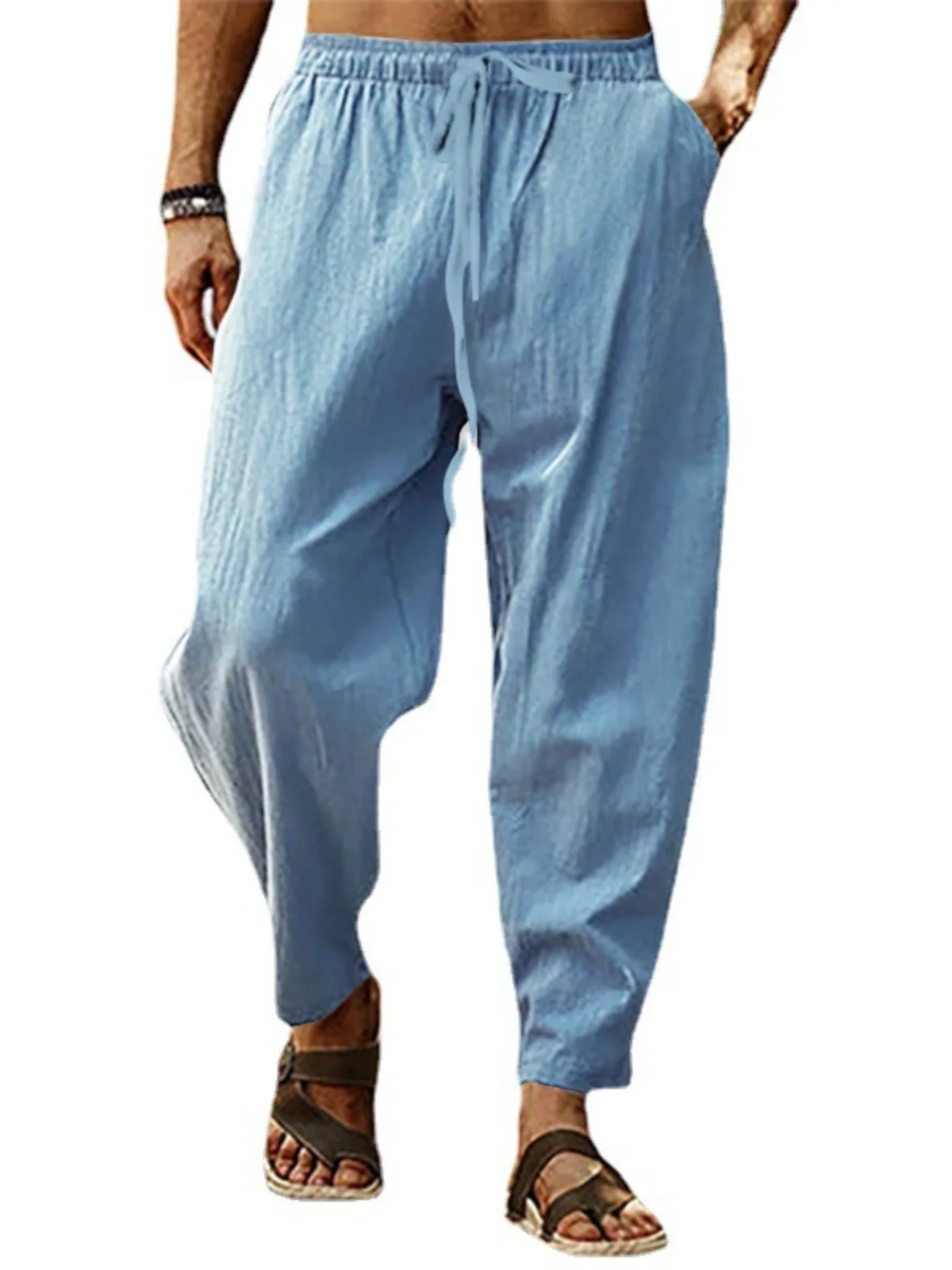 

Casual Loose Trasuit Pants for Men Breathable Summer Straight Leg Elastic Waist Pants Regular Fit Leisure Ci Streetwear