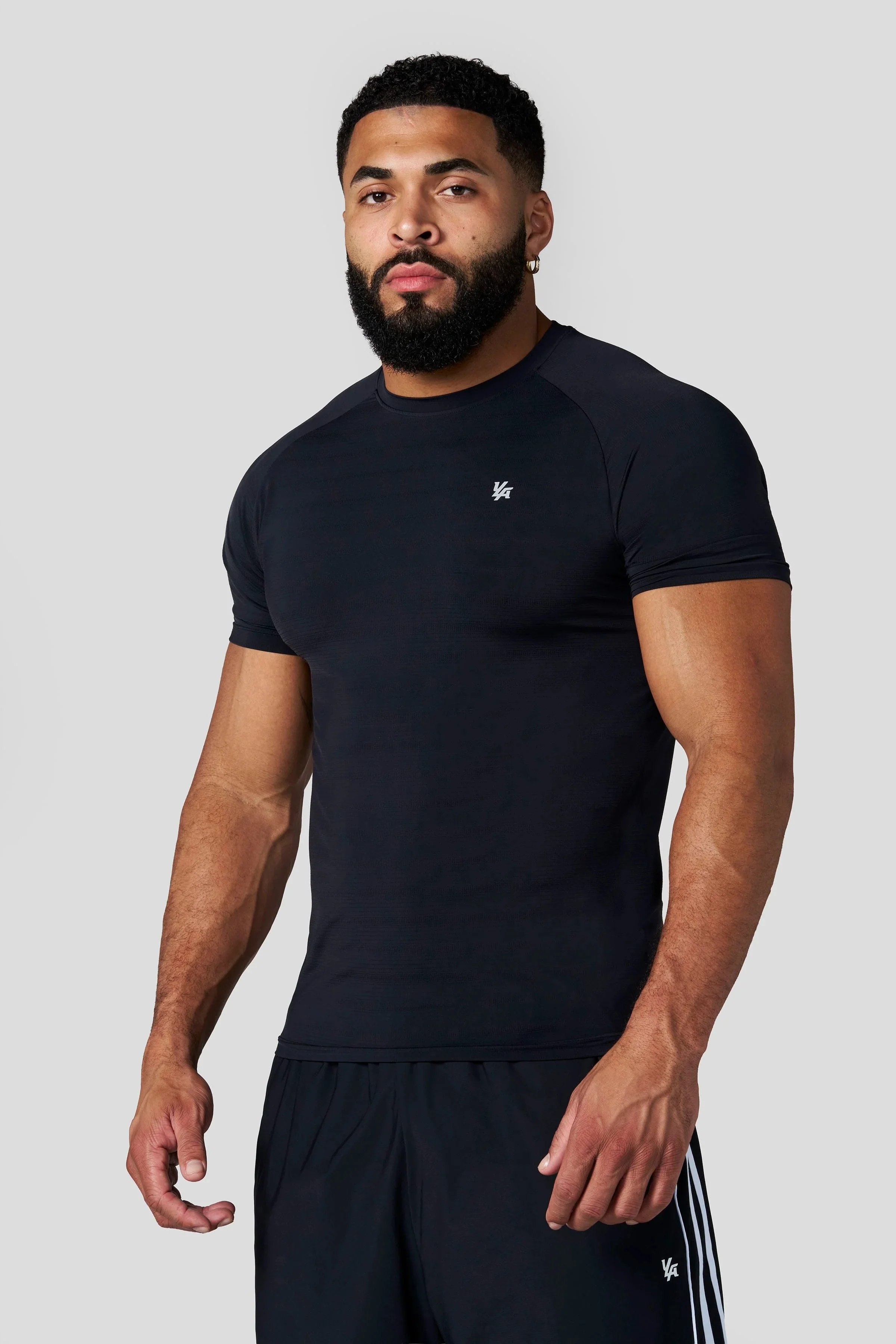 YOUNG LA short sleeved tight fitting shirt, slim fit sports T-shirt, quick drying sports top, gym training base T-shirt