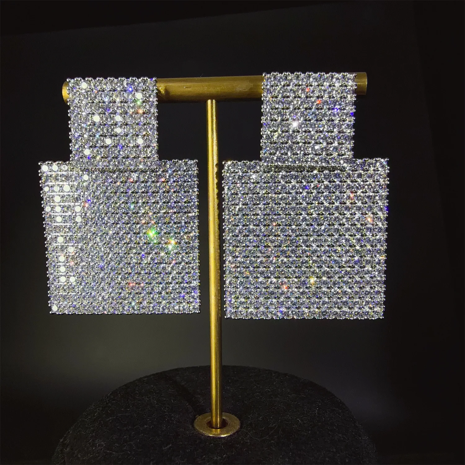 

sparkly zirconia earrings wedding dinner party luxury jewelry gold silver color square dangling earrings for women anniversary