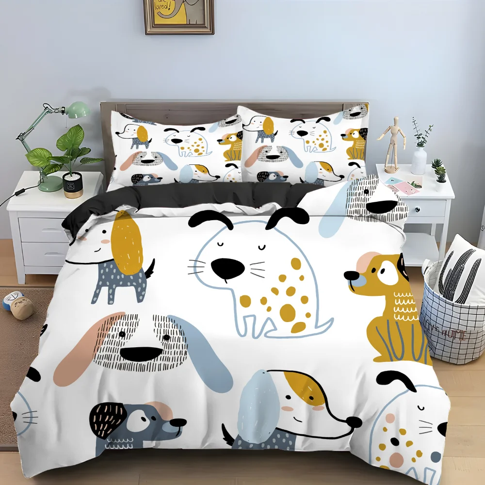 Cartoon Dog Duvet Cover Lovely Illustrated Pet Puppy Animal Abstract Painting Art Bedroom Decorations Quilt Cover for Children