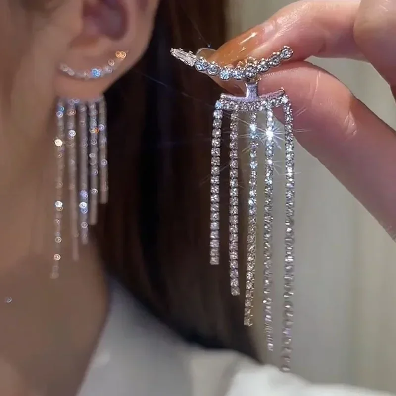 Luxury Sparkling Long Tassel Drop Earrings for Women Zircon Earrings New Shiny Wedding Statement Party Exquisite Jewelry Gifts