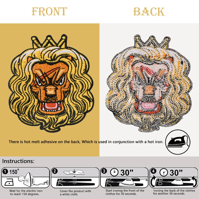 5 toppe ricamate termoadesive con corona d'oro e leone adatte per magliette fai da te, felpe, giacche, jeans, zaini, borse,