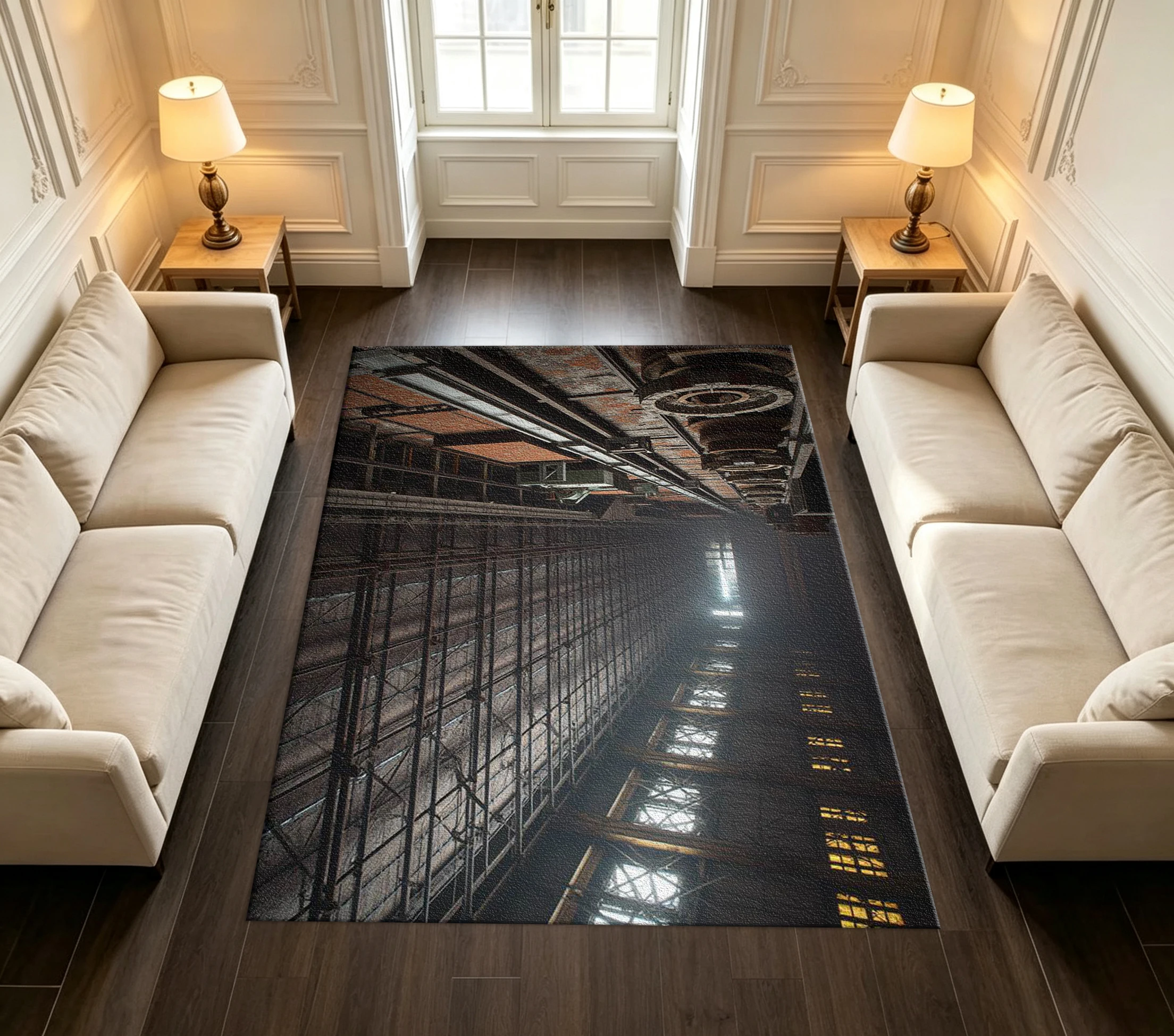 Retro Industrial Style Factory Warehouse Interior Scene Carpet Retro Architectural Print Home Decoration Carpet