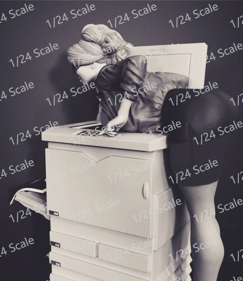 Figura de Resina Fundida a Presión a Escala 1/24, Kit de Modelo de Secretaria con Fotocopiadora, Diorama (Sin Gafas), Sin Ensamblar, Sin Pintar