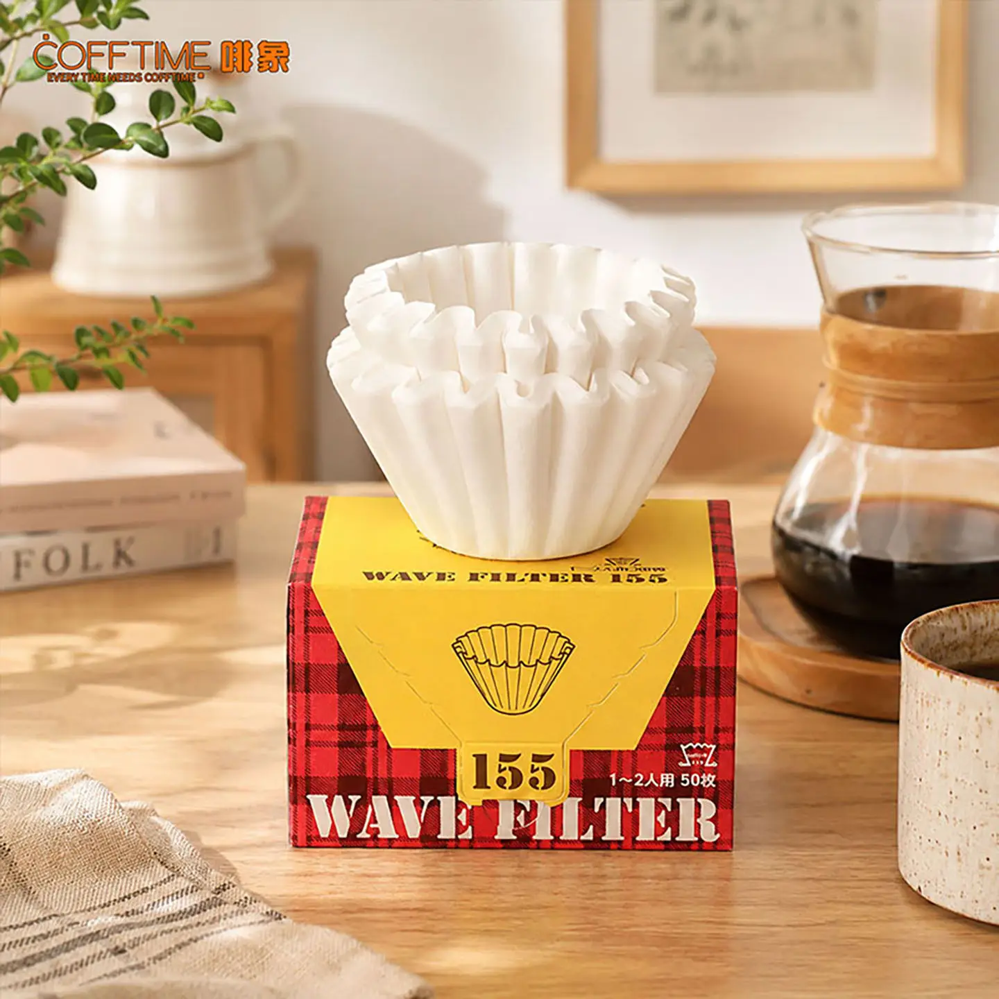 50Pcs Coffee Filter Paper White Wave Shape 1-2Cups Paper Filter 155/185 Pour Over Coffee Dripper Barista Tools for Home Office