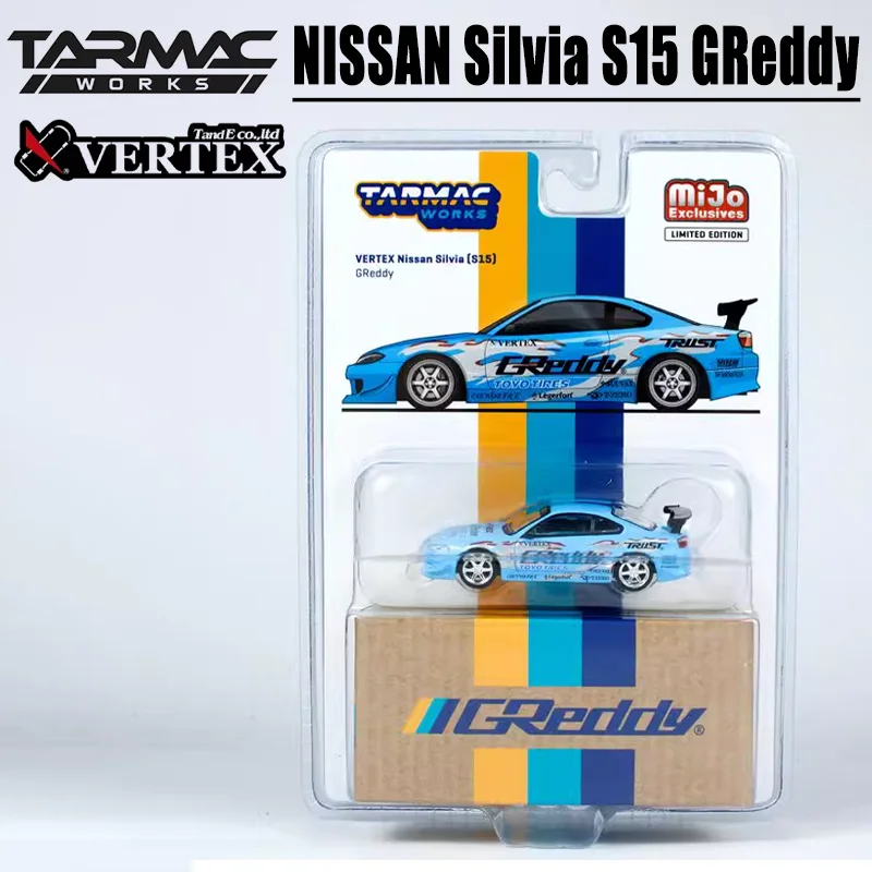 Tarmac Works 1/64 VERTEX NISSAN Silvia S15 GReddy Legering Speelgoed Motor Diecast Metaal Model Gift