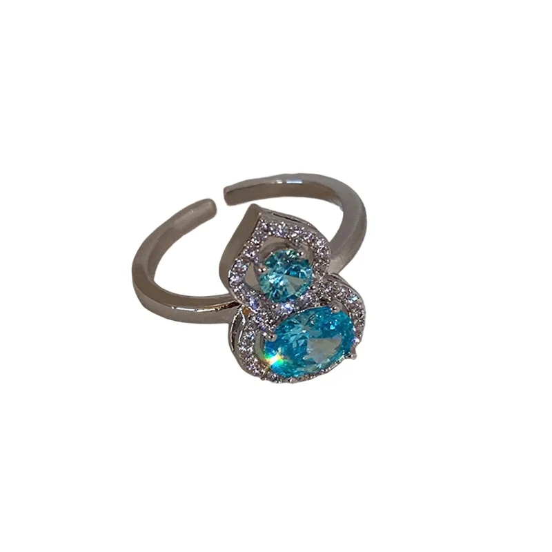 

New Chinese blue zircon gourd ring women's light luxury high-end index finger ring new