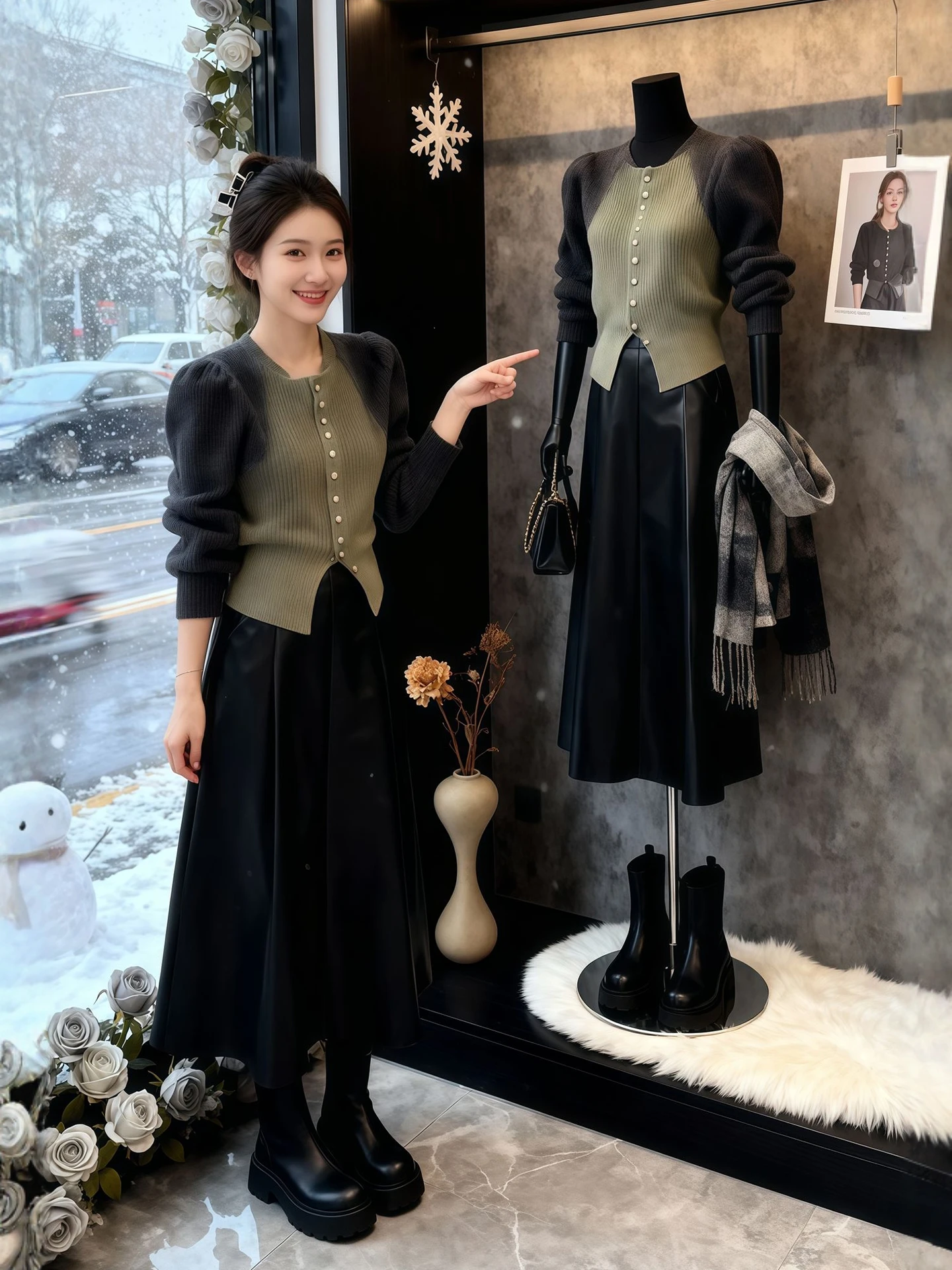 

Autumn Winter adient Color Knitted Sweater And Skirt Set Women's Faion Casual Loose Fit Ensemble High Waist Skirt