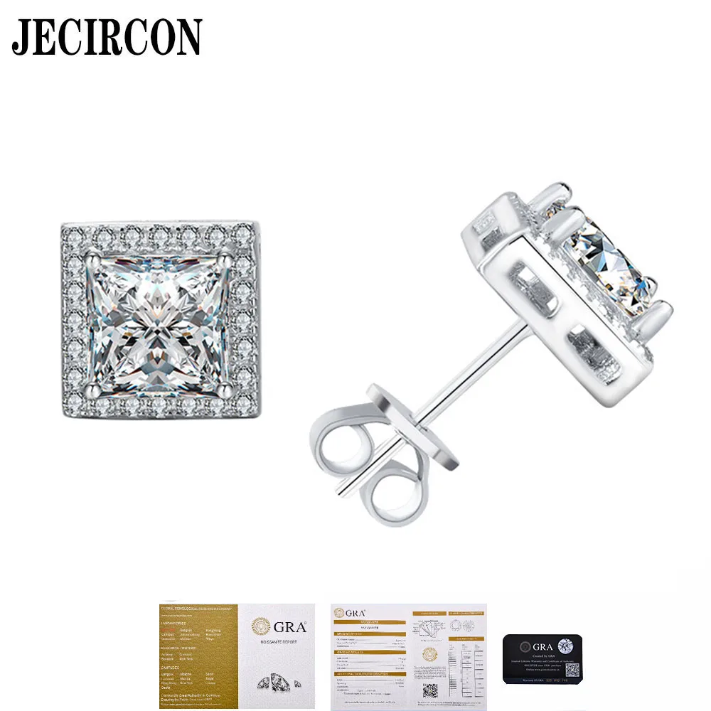 

JECIRCON Hot-Selling 925 Sterling Silver Earrings Moissanite Special-Shaped Princess Square Studs Light Luxury Exquisite Jewelry