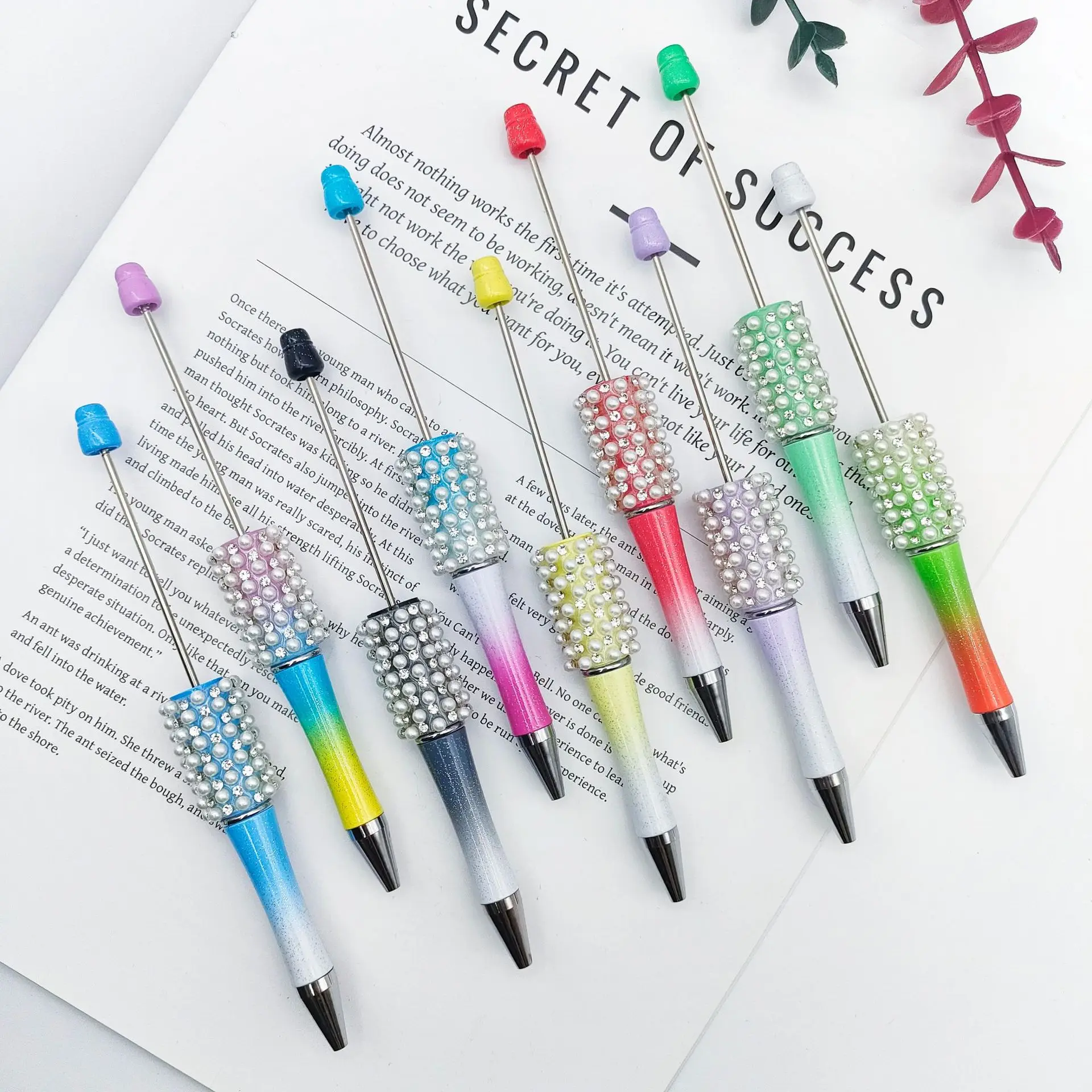 52Pcs Diamond Bead Pen Creative Handmade Sticker Set Diamond Beaded Ballpoint Pens Gift Pen Wholesale