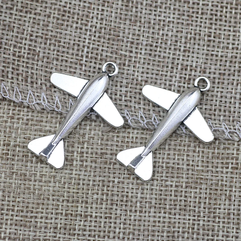 12pcs/lot 25*34mm Antique Silver Color Airplane Charm DIY Necklace Bracelet Bangle Findings Cute Plane Charms Pendant