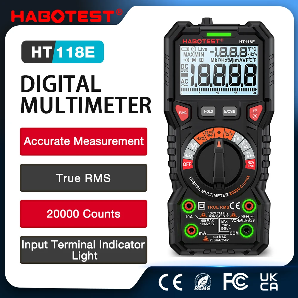 HABOTEST HT118 Digital Multimeter Ture RMS Auto Range NCV Hz 1000V AC/DC 6000 Counts Professional High Precise Multimetro Tester