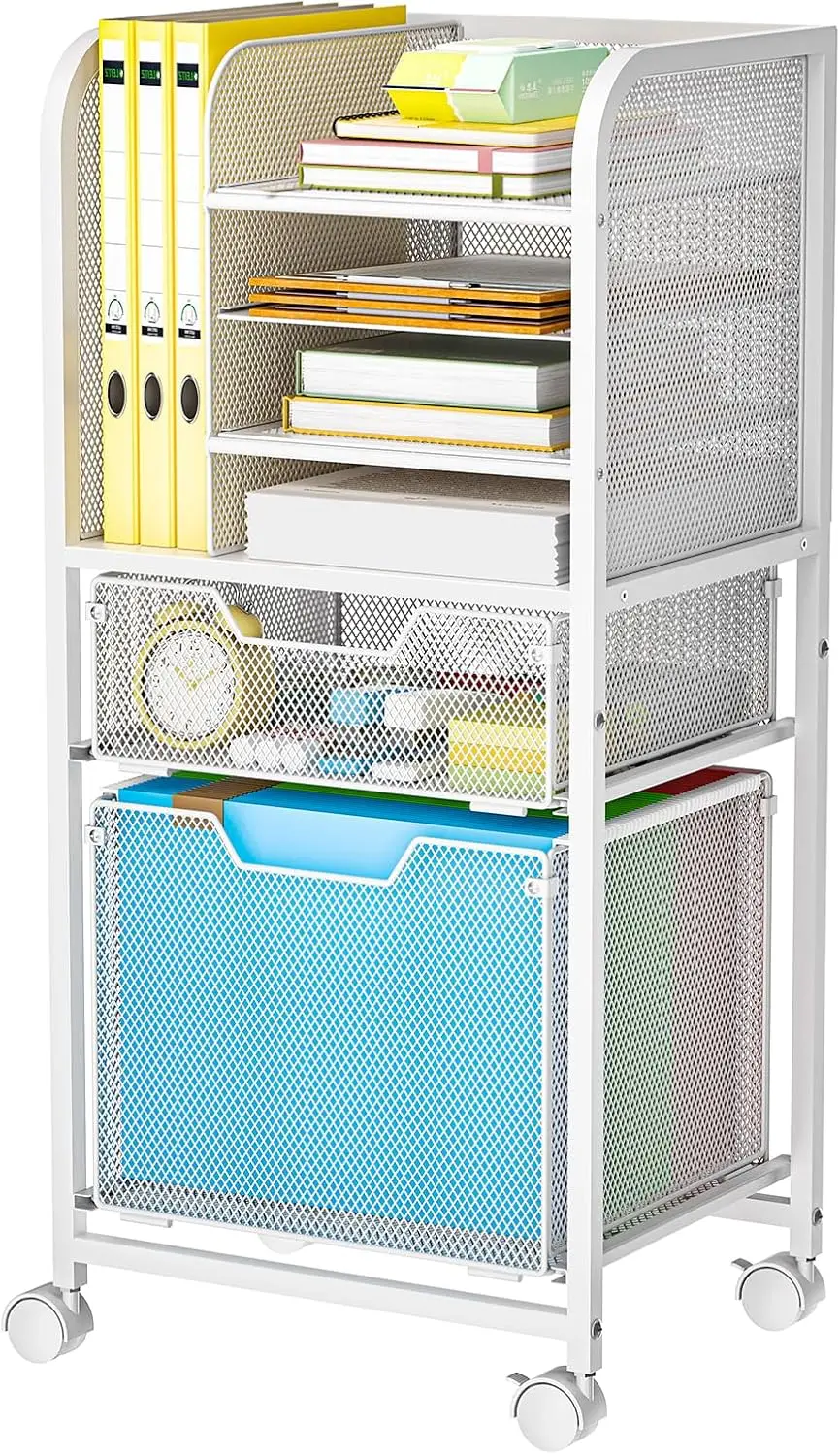 

White Rolling File Cart with 2 Drawers, Mobile Storage for Hanging Folders, Office and Home Organizer