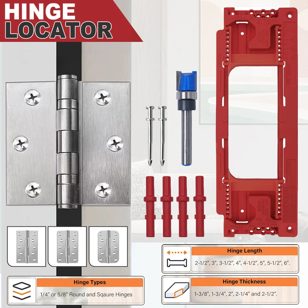 

Door Hinge Jig, Door Hinge Template Compatible with 8 Hinge Sizes from 2-1/2" to 6" and 5 Door Thickness from 1-3/8" to 2-1/2"