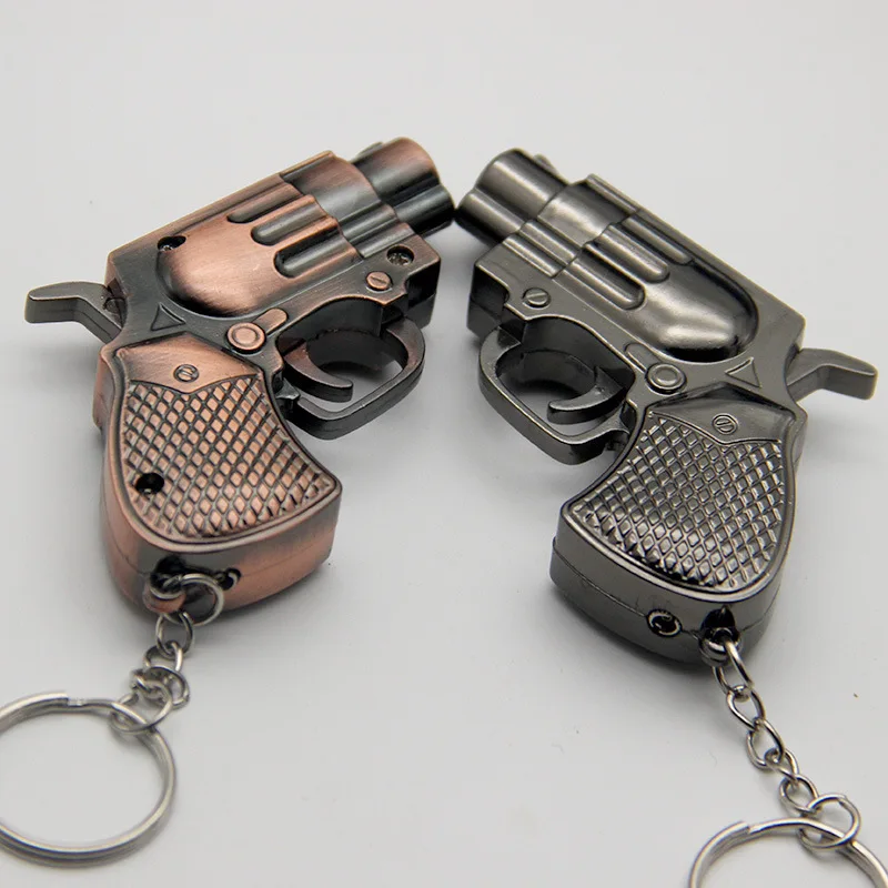 Metal Lighter Cigarette Set Gift New Strange Small Gun Keychain Pendant Lighter Wholesale