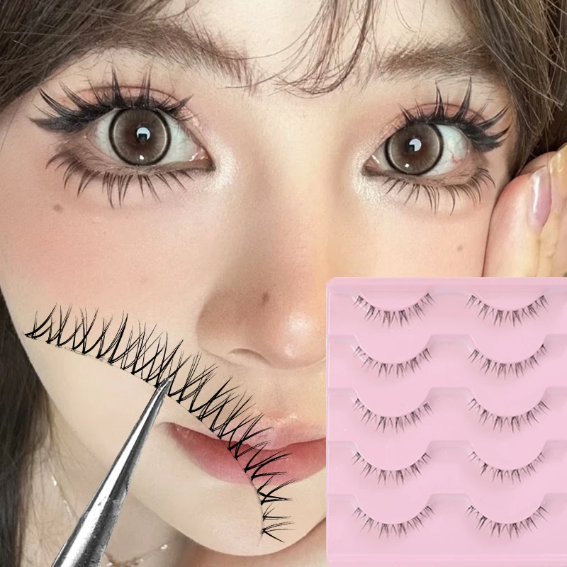 아래 속눈썹 만화 클리어 밴드, 인조 속눈썹 스트립, 자연스러운 바닥, 두꺼운 만화 속눈썹, 한국 메이크업 도구, 5 쌍