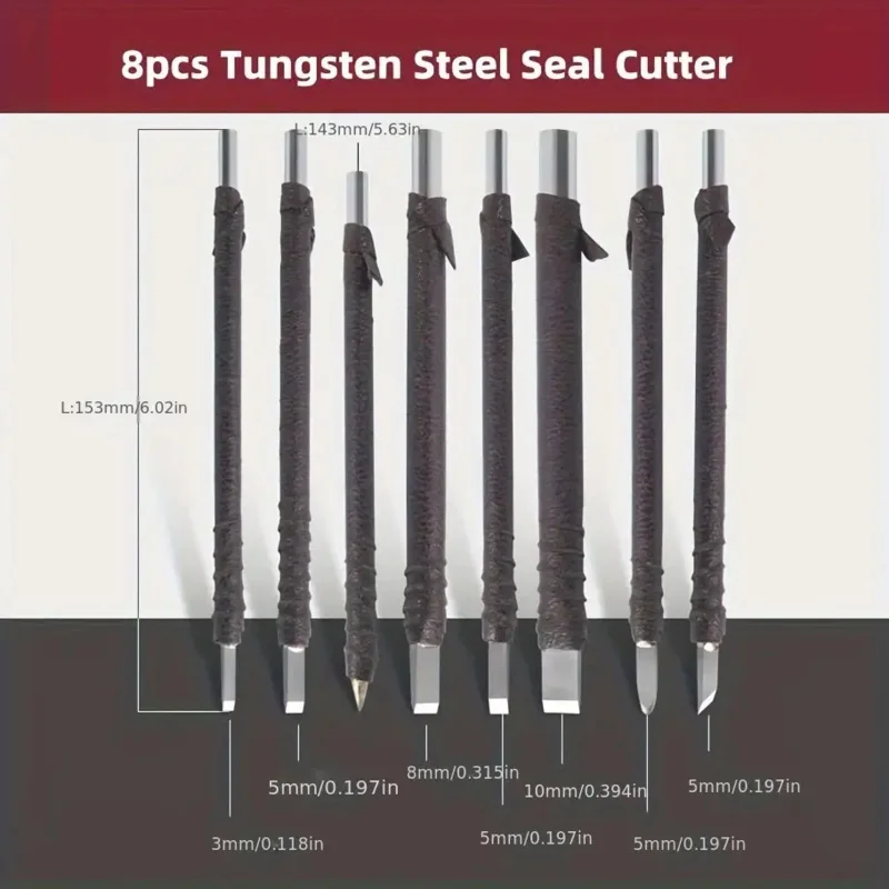 ‌8pcs Tungsten Steel Carving Chisels Set - Leather Handle & Bag for Stone/Wood/Metal Engraving - view 5