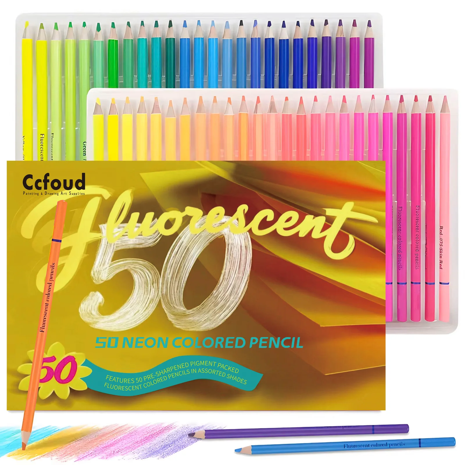 16-72pcs Neon Colored Pencils Set Soft Core Fluorescent Vibrant Shades Art Supplies for Adults Beginners Coloring Drawing