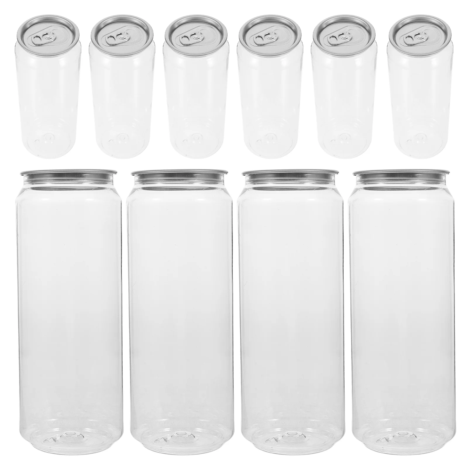 10 Pcs Cans Water Jug Empty Milk Tea Canning Jars Plastic Bottles with Lids for Beverages