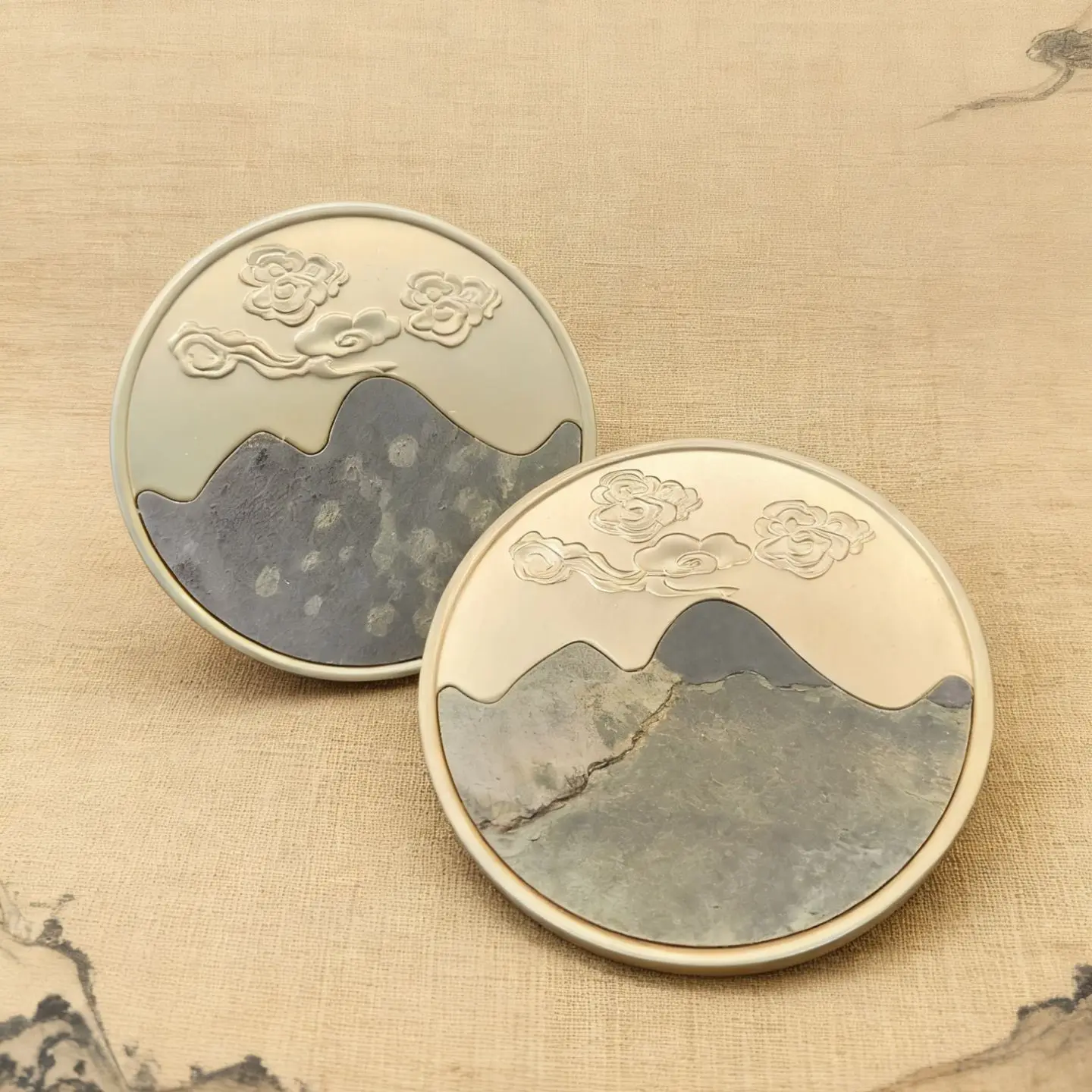 New Chinese landscape rough stone copper brushed classical handle unique artistic light luxury round cabinet door drawer pull