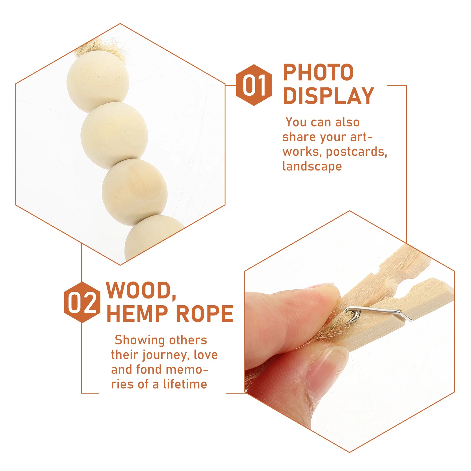 

1Set Wall Hanging Photo Display Beaded Garland Clip Rustic Wooden Bead Picture Holder Home Wall Decor Picture Photo Display