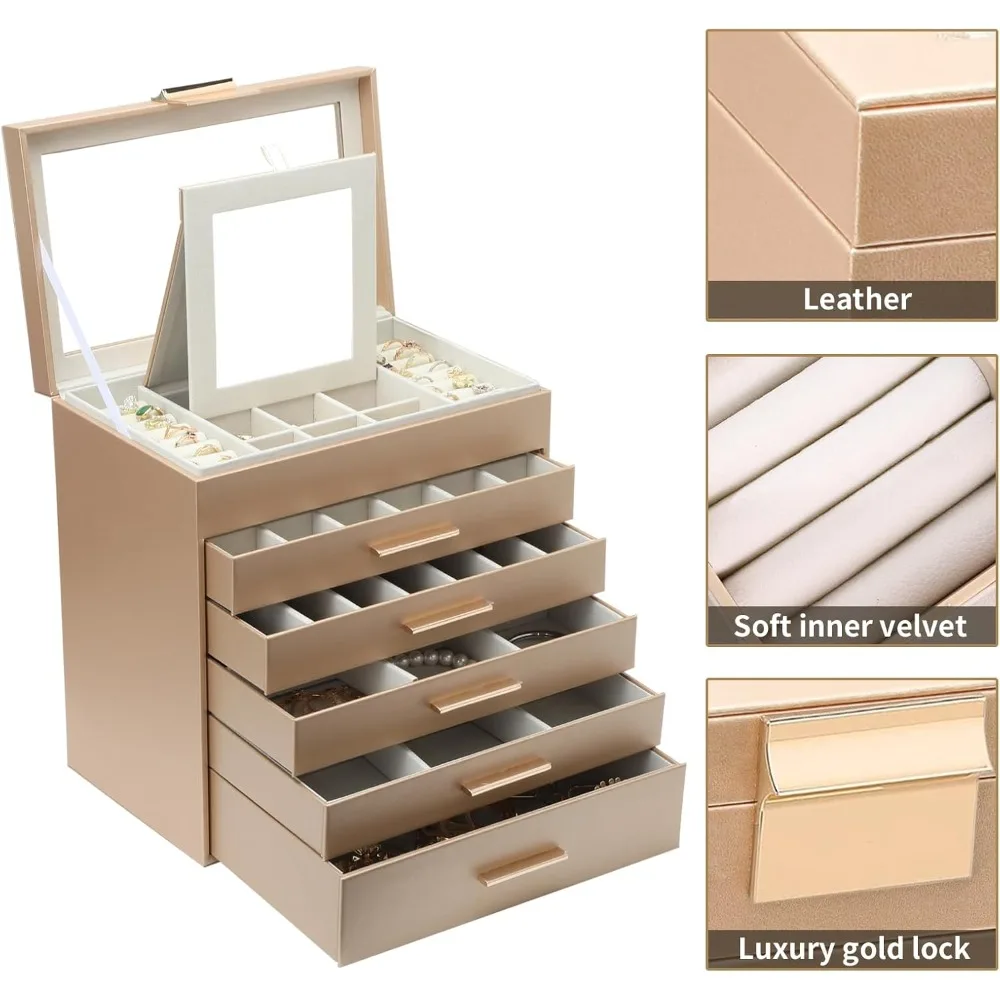 

Jewelry Boxes for Women, White and Black 6 Layer Large Jewelry Box for Necklace, Bracelet, Earrings, Rings Storage