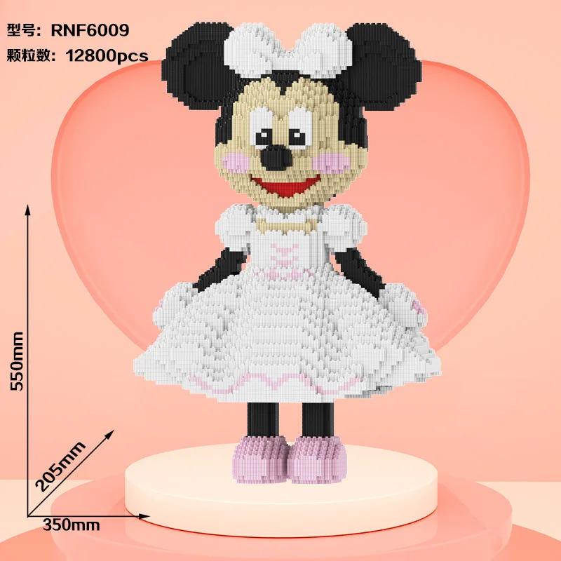 Miniso 50cm Mickey Mouse Minnie Groom Bride Dress Up Assembly Building Blocks Anime Character Models Valentine Day Xmas Gift