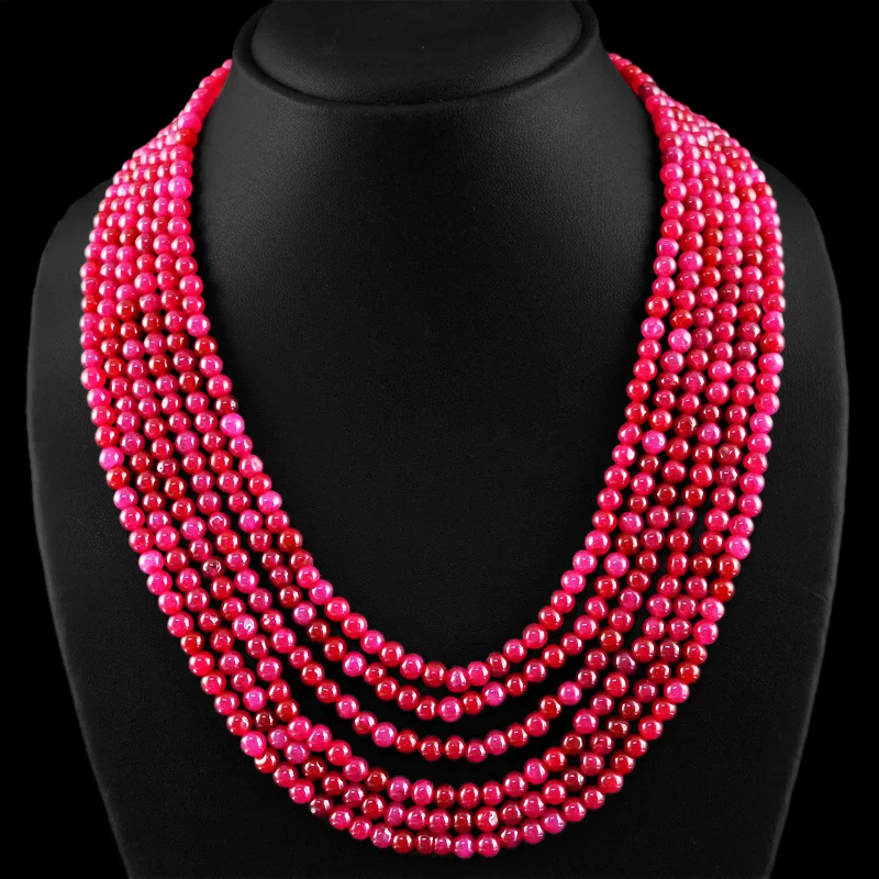 552.65 CTS EARTH MINED 6 STRAND ENHANCED RUBY ROUND BEADS NECKLACE (DG)