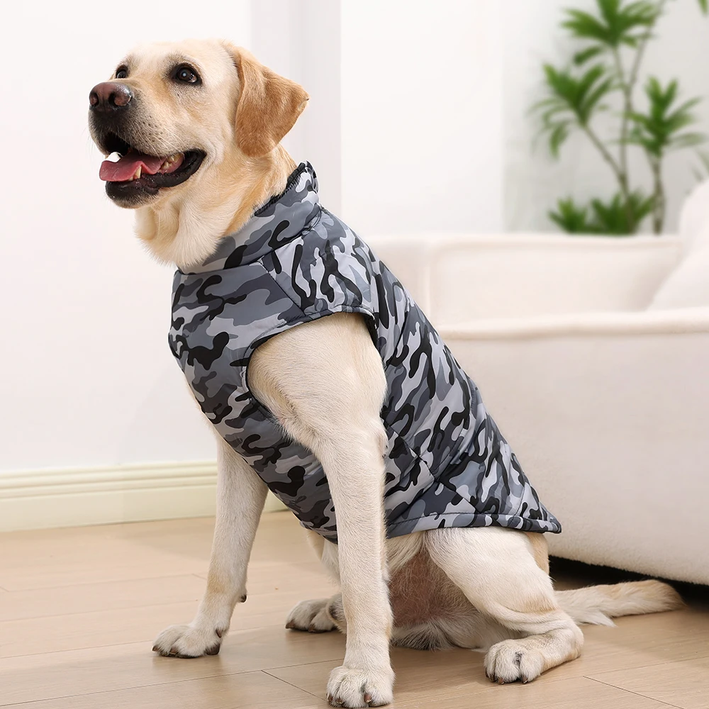 Winter Warm Clothes for Medium Large Dogs Windproof Padded Dog Vest Jacket with D-ring Fashion Camouflage Print Labrador Outfits