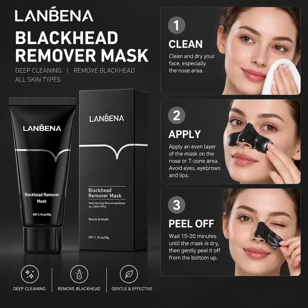 LANBENA Blackhead Remover Mask Refine Pores Deep Clean Mask Smooth Rough Skin Clear Acne Brighten Dull Complexion Skin Care