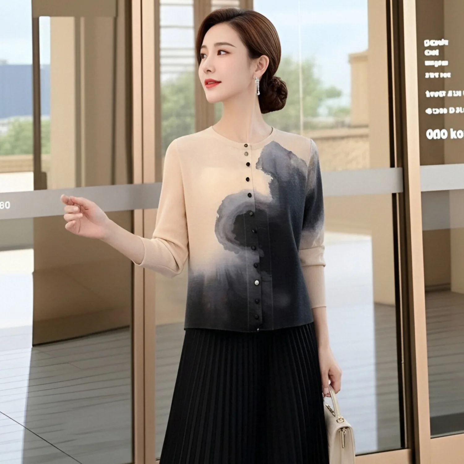 

Женская плиссированная футболка Miyake с принтом, летняя коллекция 2026, новая модель, свободный крой, большие размеры, на пуговицах, элегантный топ для мам