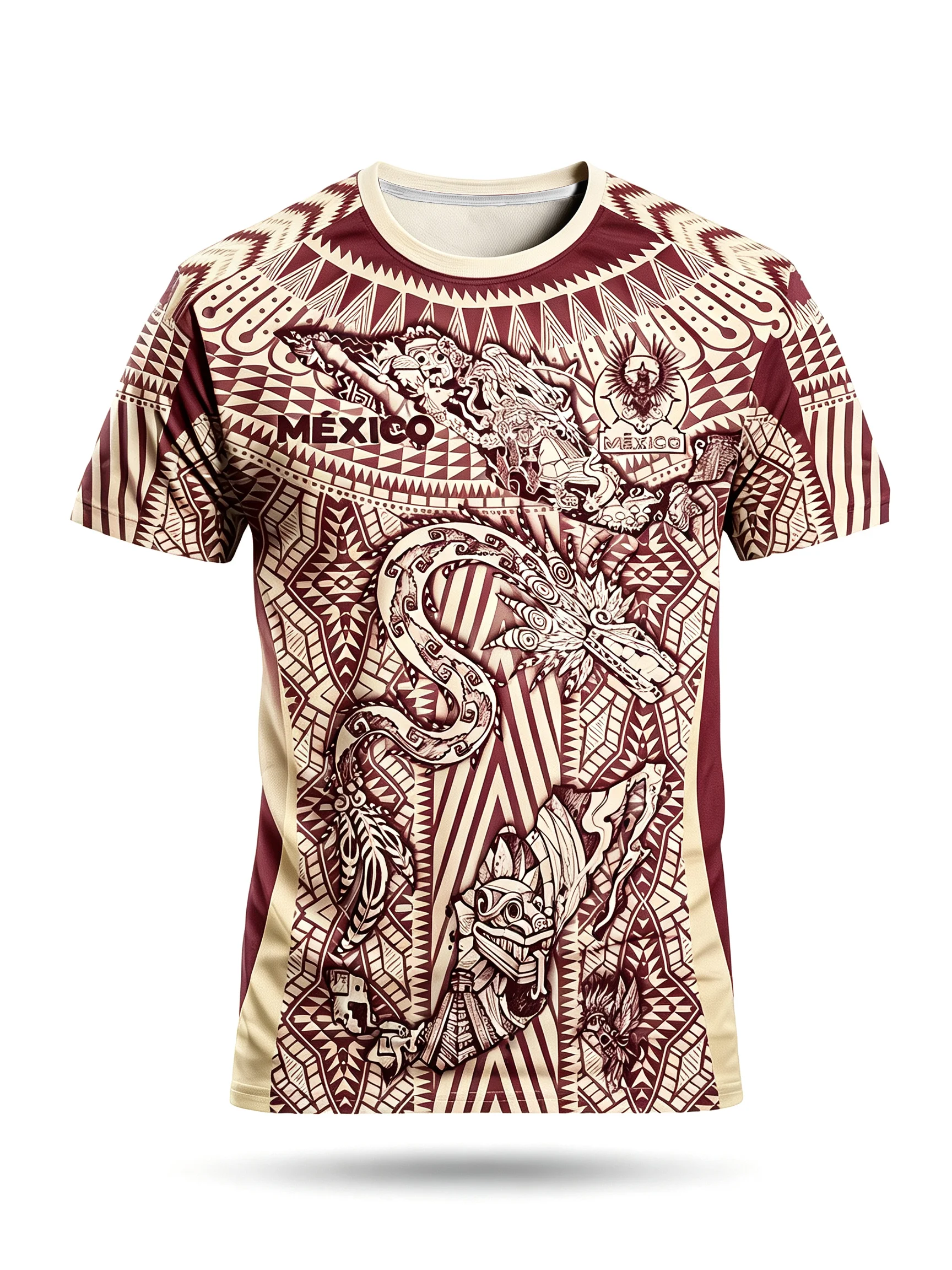 Men Mexico Soccer Jersey Aztec Tribal Dragon Print T-Shirt Short Sleeve Mexican Culture Football Supporter Sports Casual Tops
