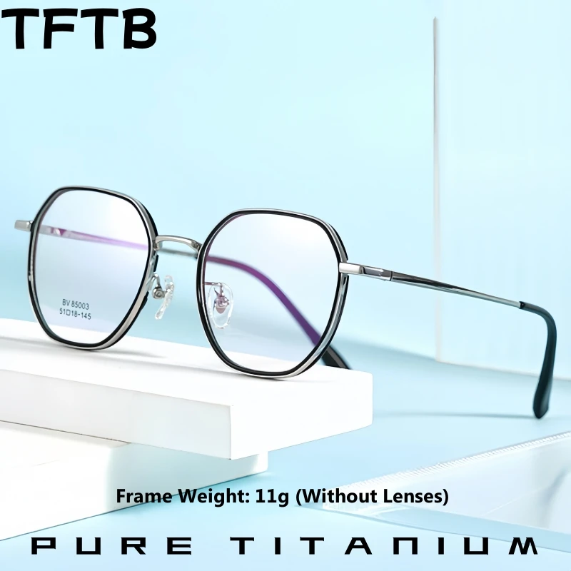 

TFTB Ultra-light Pure Titanium Men and Women High-quality Retro Polygonal Small Face Optical Prescription Eyeglass Frames 135mm